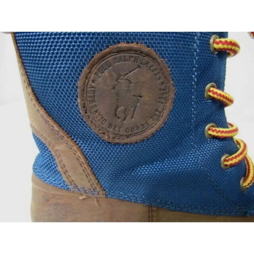 Ralph Lauren Polo Youth Sz 4 Synthetic‎ Leather Boots Blue/Brown Lace Logo